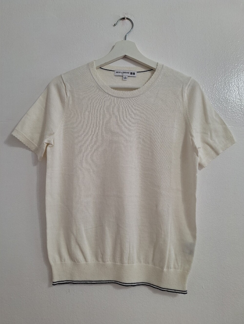 NWOT Ines De La Fressange Cashemere CottonCream Short-Sleeve Crewneck Tee